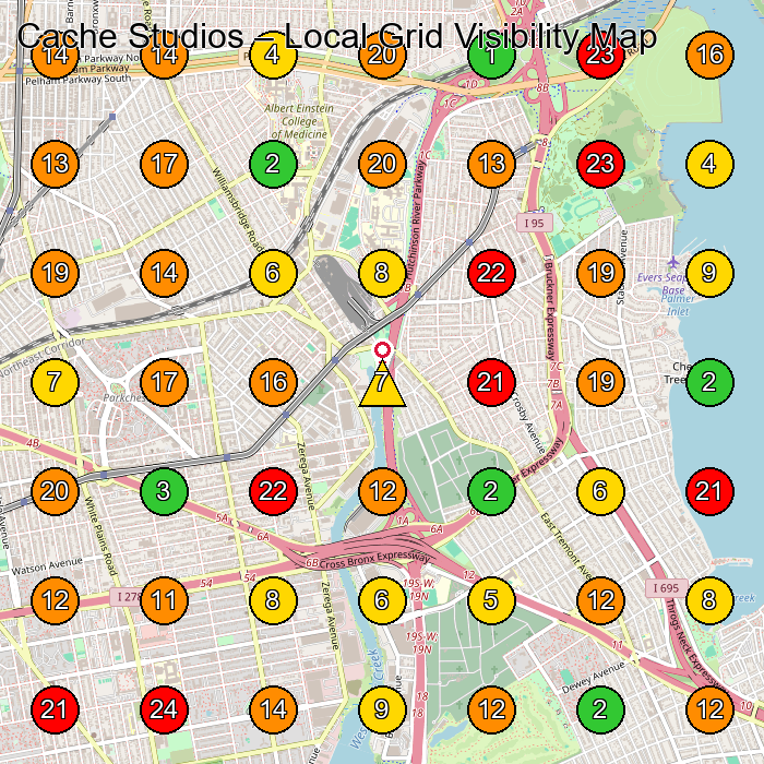 Cache Studios Dance School GeoGrid ranking map for Bronx NY